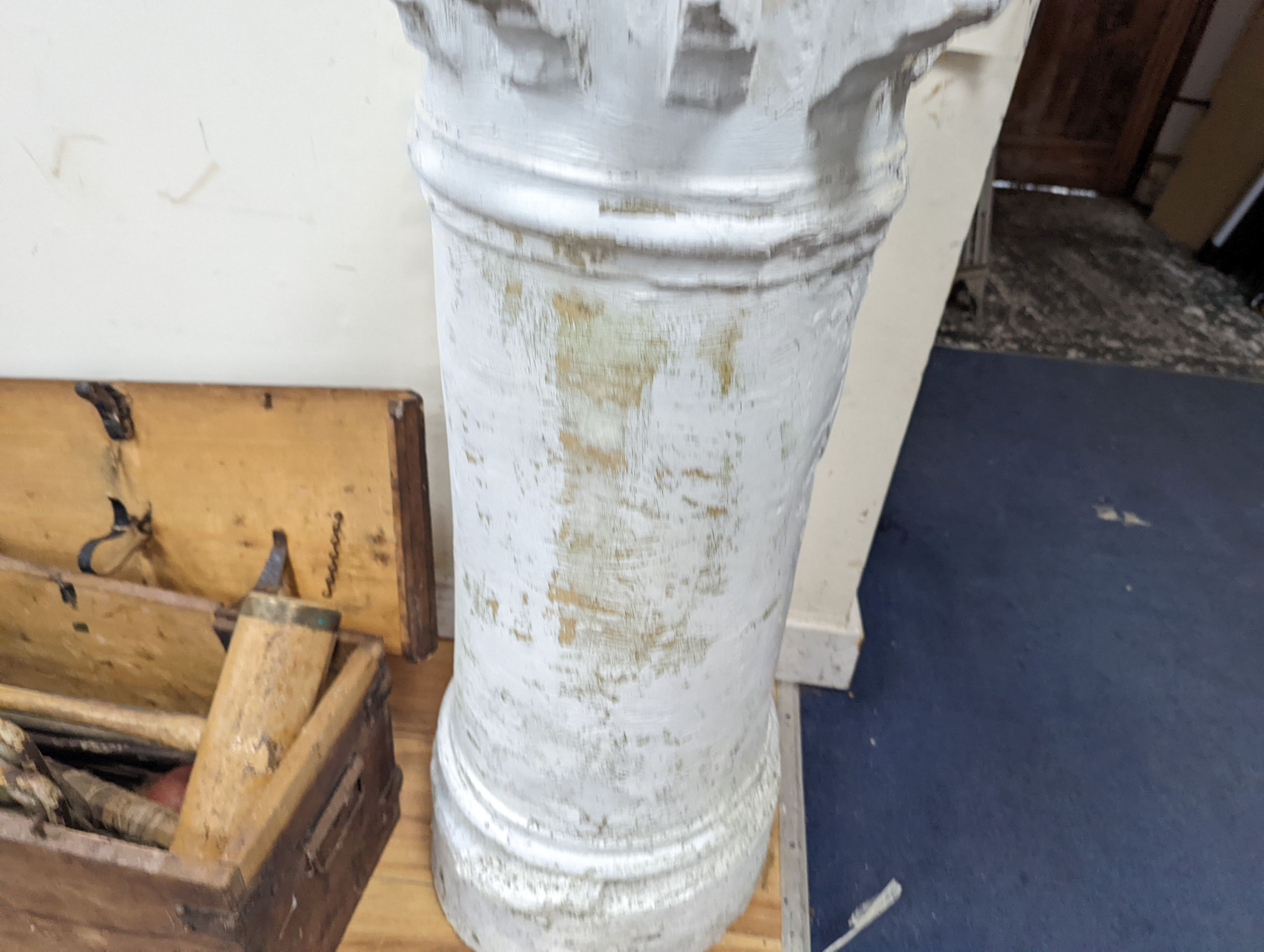 A white painted terracotta chimney pot, height 88cm